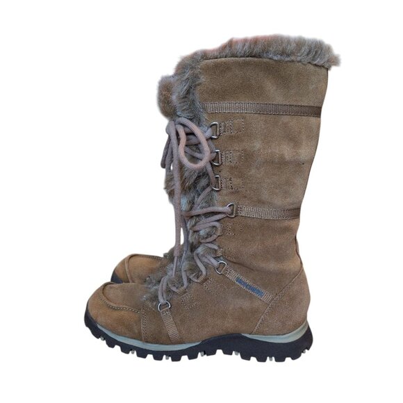 Skechers Originals Women's 5.5 Brown Leather Boots Faux Fur Side Zip Lace Ups - Picture 2 of 6